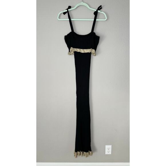 FREE PEOPLE Womens Size XS Black Gold Off the Shoulder Ribbed Sweater Midi Dress - Picture 4 of 10